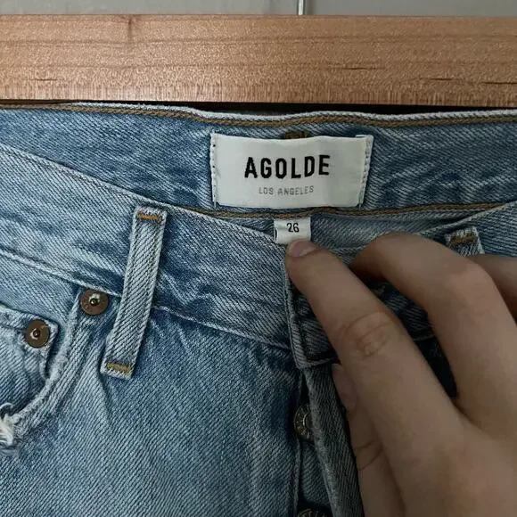 AGOLDE Riley High Rise Straight Crop Light Wash Size 26 casual ankle button fly - Picture 6 of 8
